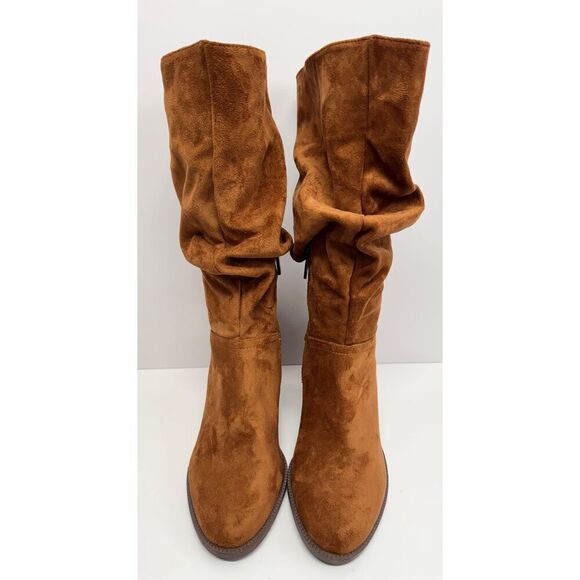 Kenneth‎ Cole Mid Calf Boots Size 9 Brown Microsuede Upper Almond Toe Block Heel - Picture 4 of 8